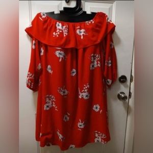 Plus size 16 Glamorous curve red floral print off shoulder dress